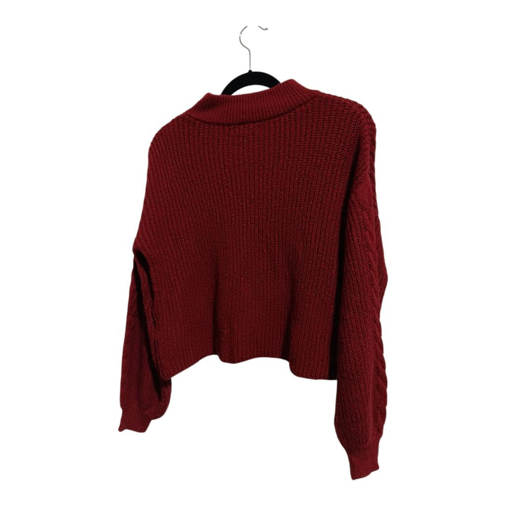 BP Balloon Cable Knit Sleeve Raglan Mock Neck Oversized Sweater in Maroon - Picture 4 of 12